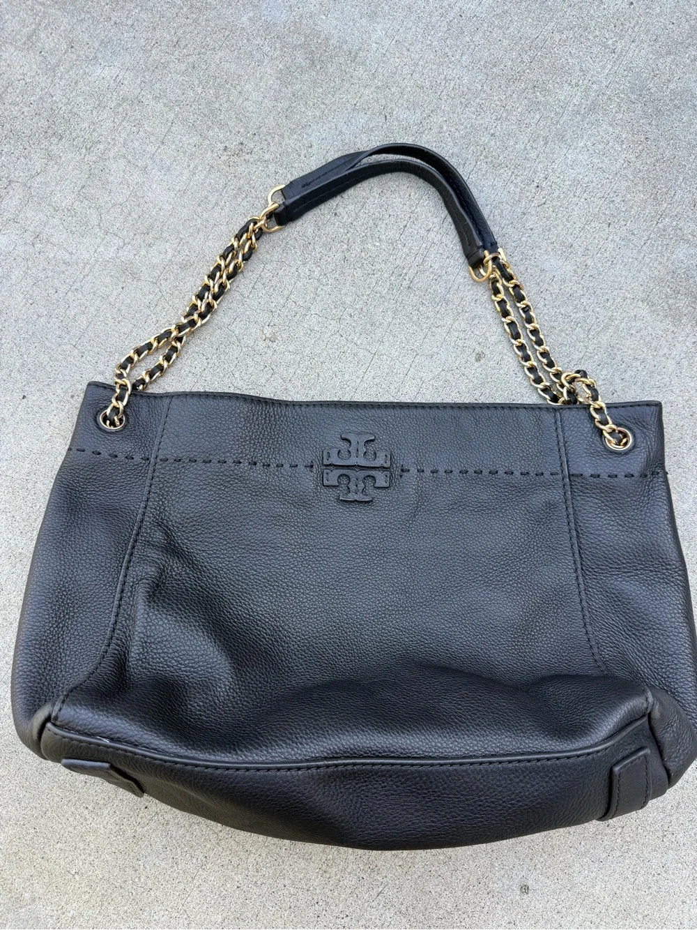 Tory Burch McGraw Black Leather Chain-Handle Shoulder Tote